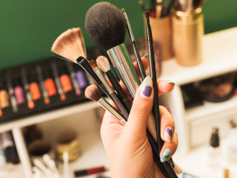 Closeup shot of professional makeup brushes and tools A closeup shot of professional makeup brushes and tools